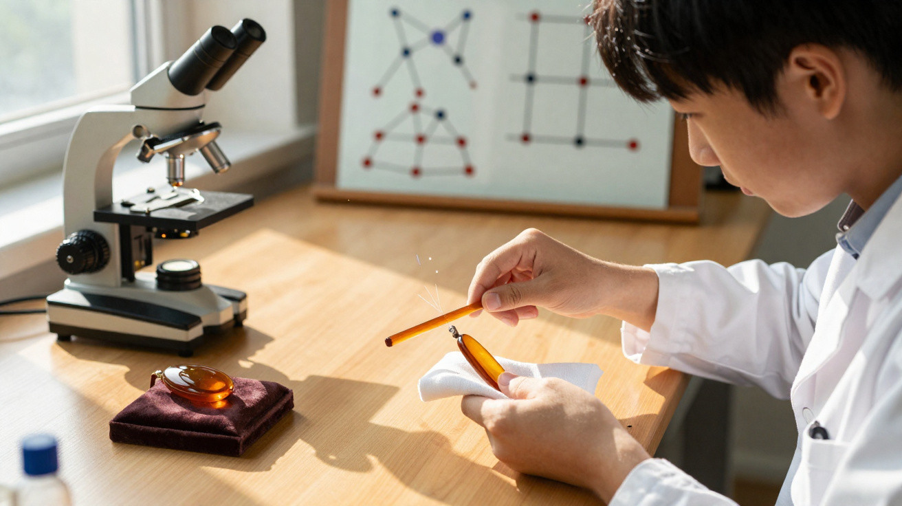 Wissenschaftler in Weißmantel zündet im Labor ein Reagenzglas neben Mikroskop an.